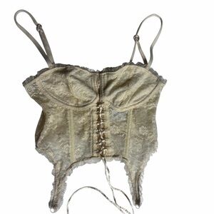 Sheer Lace cream lace up Bustier corset crop top size M